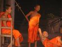 Young monks taking it easy in the early morning.